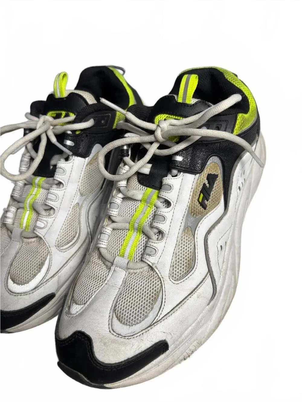 Fila unisex Athletic Sneakers White Black and Neon Yellow